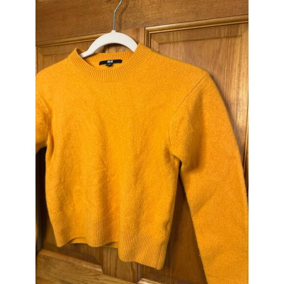 Uniqlo Girls XS Ribbed Knit Wool Sweater - Mustard Yellow Mock Neck - Picture 3 of 7
